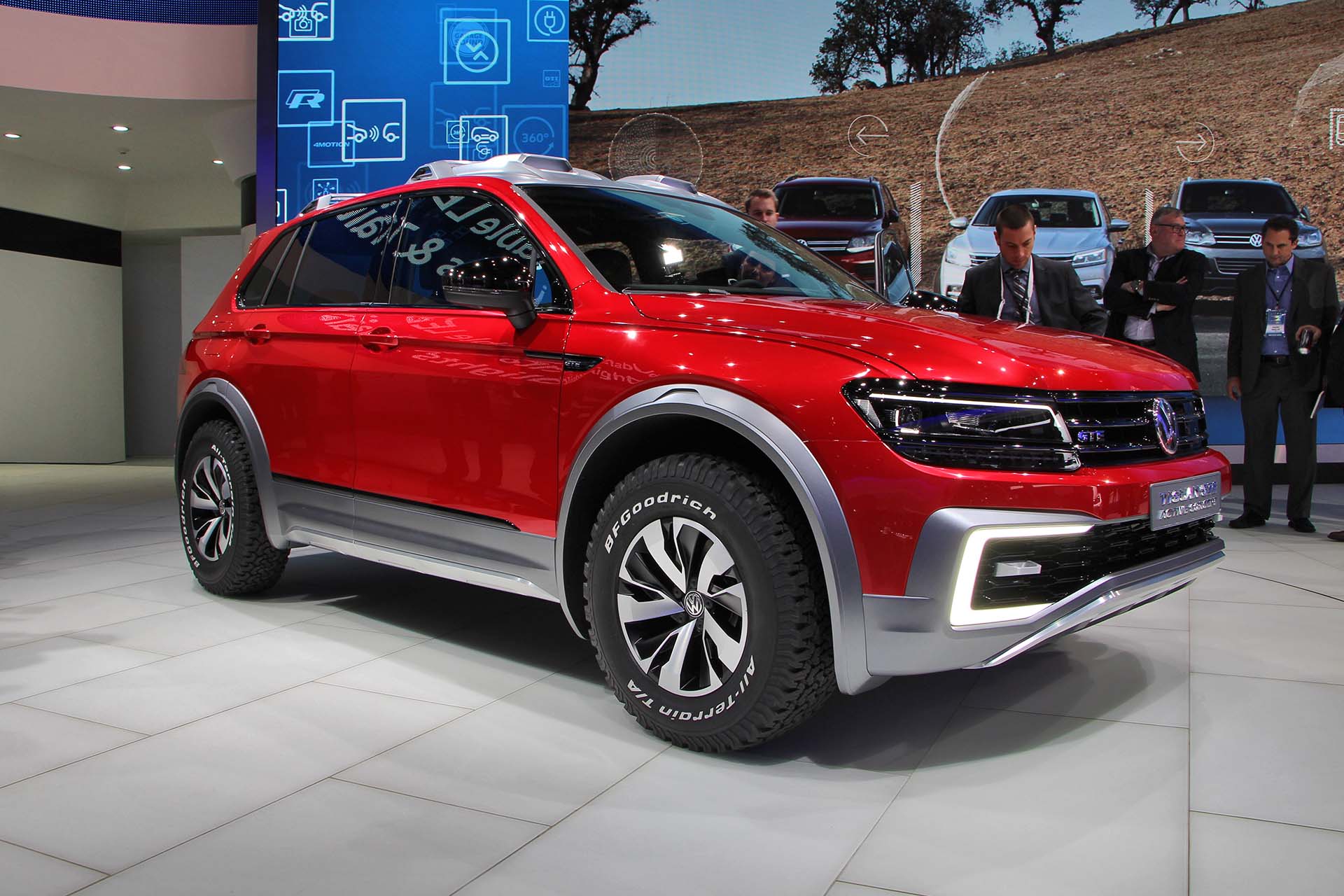 Volkswagen's Tiguan GTE Active off-road hybrid concept also makes use of dual electric motors, but they're paired to a 12.4 kWh battery that'll go 32 km in electric-only mode. The gasoline engine automatically kicks in when the battery runs low or when your off-road hijinks call for more power. Who says green cars can't be dirty?