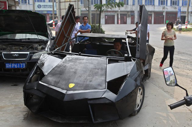 This hack job of a fake Lamborghini Aventador has to be a bicycle, right?
